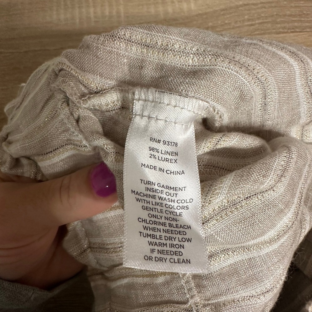 Magaschoni Linen Pants Womens L Pull On Striped Metallic Wide Leg Paperbag Waist - Picture 11 of 15